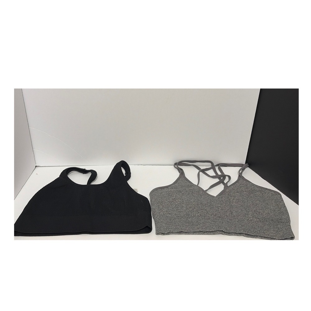 Aerie Womens Seamless Bralette Set 2 Pack Black Grey Ribbed Strappy Medium